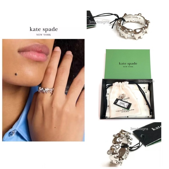 NWT Kate Spade ♠️ PRECIOUS ELEPHANT Silver Plated Brass /CZ Crystals Ring - Picture 2 of 10